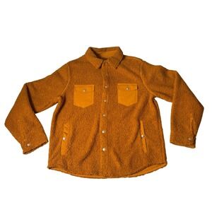Goodfellow Co Sherpa Fleece Shirt Jacket Rust Orange Size L Button Up Pocket